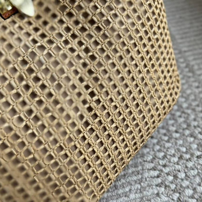 Valentino Garavani Rockstud Raffia Tote Bag Brown 31cm