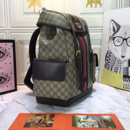 Gucci Ophidia GG Medium Large Backpack Beige And Ebony GG Supreme Canvas 40Cm 598140 HUHAT 8564