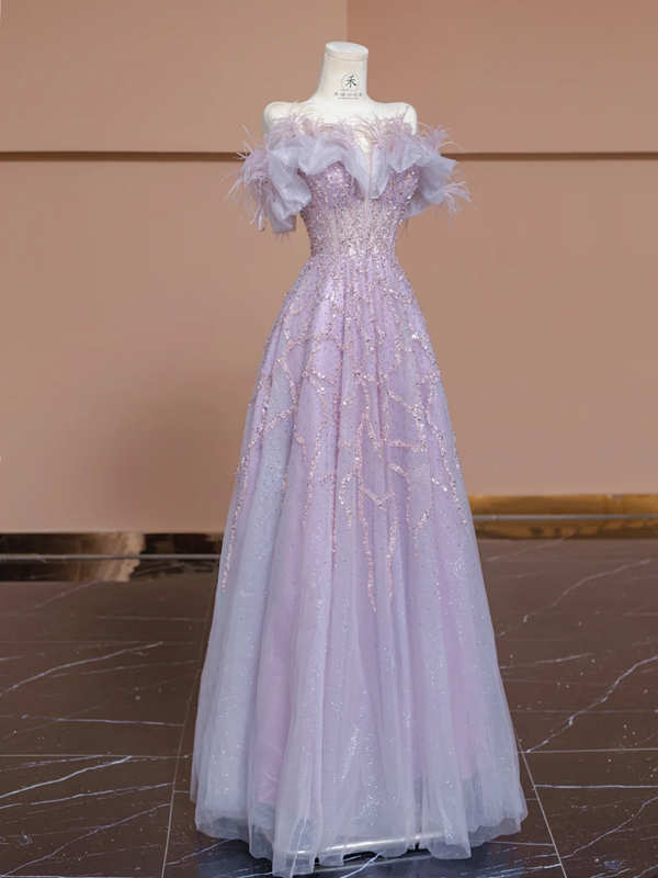Light purple off-shoulder fitted A-line long ball gown/bridal dress R8296