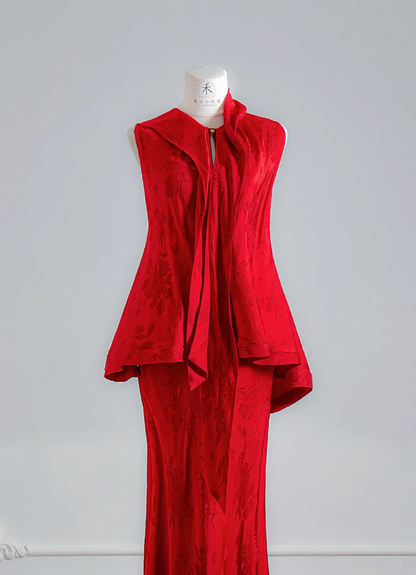 Red sleeveless fitted top and bodycon skirt suit, ball gown/bridal gown R8132