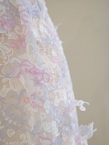 Light pink halter-neck fitted long fairy ball gown R8471
