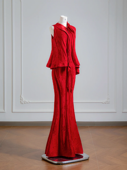 Red sleeveless fitted top and bodycon skirt suit, ball gown/bridal gown R8132