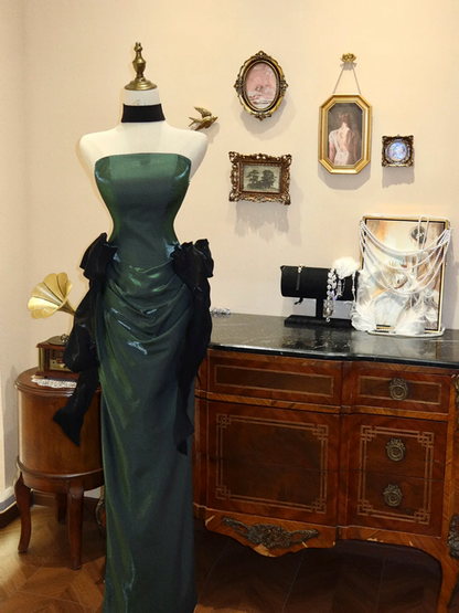 Dark green strapless fitted long ball gown R7178