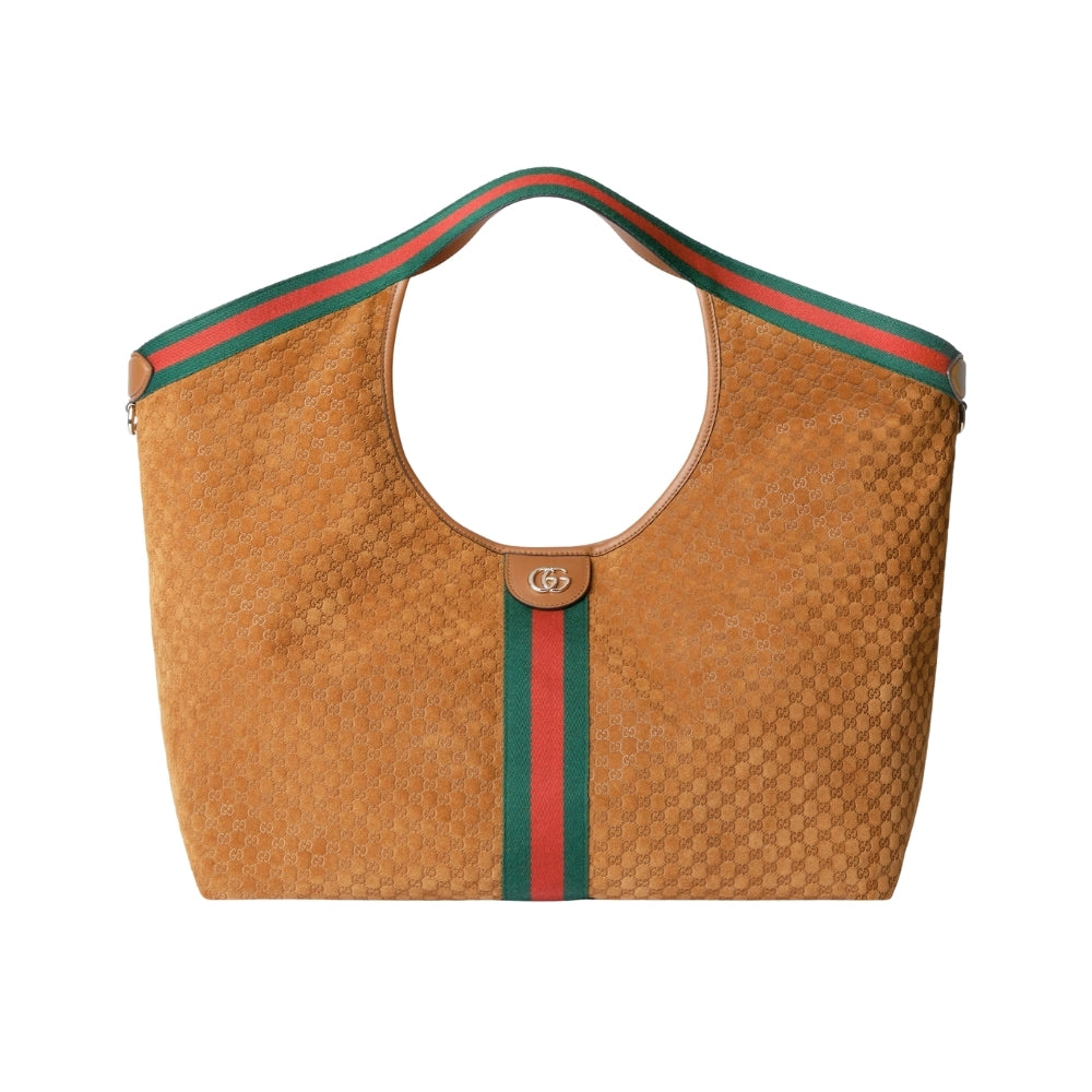Gucci Giglio Large Tote Bag Gg Suede Brown 60Cm