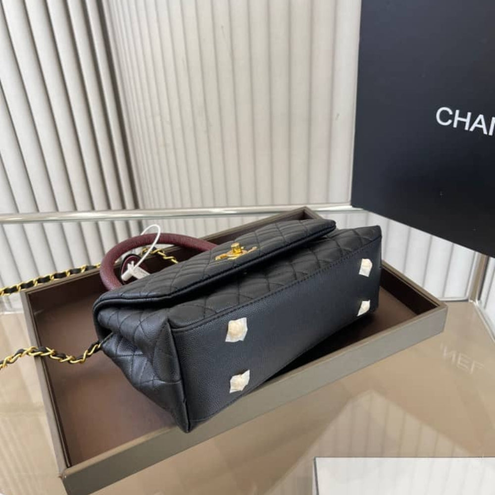 Chanel Medium Coco Handle Bag Gold Hardware Black 23Cm