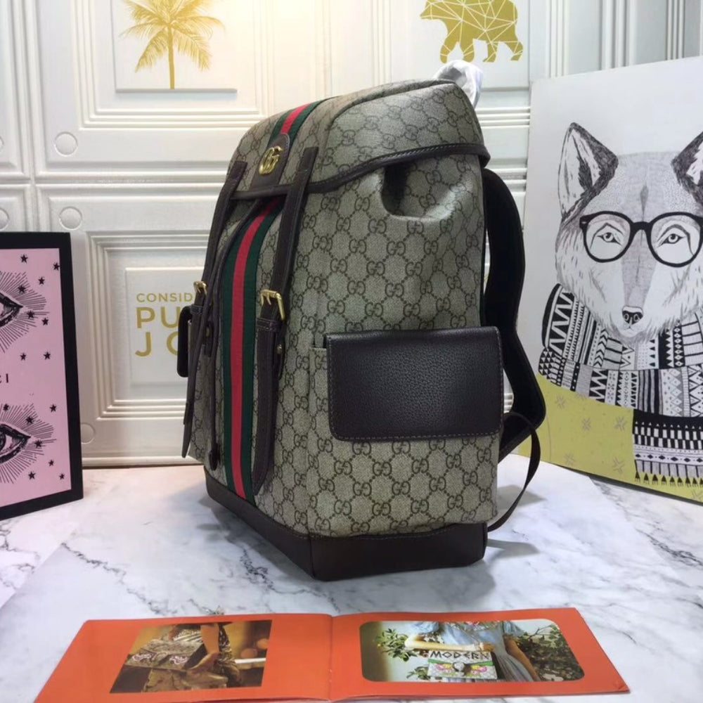 Gucci Ophidia GG Medium Large Backpack Beige And Ebony GG Supreme Canvas 40Cm 598140 HUHAT 8564