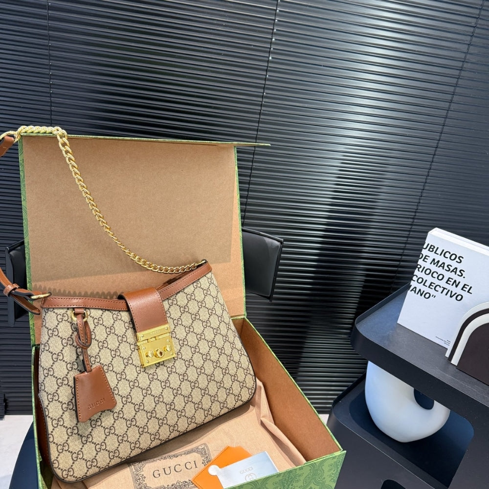 Gucci Padlock GG Medium Shoulder Bag Brown 33Cm