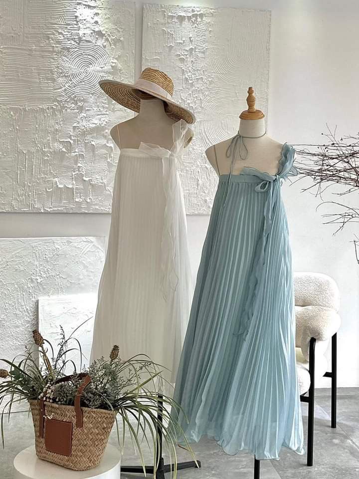 girlhomeshops--White/Blue/Pink/Black Suspender Long Chiffon Travel Holiday Dress gh5684