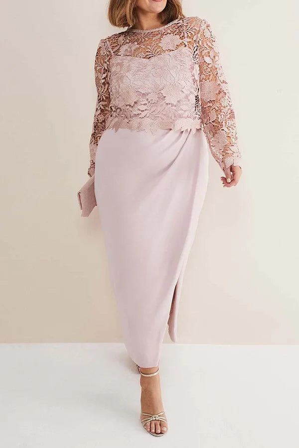 Two piece set of sheath/pillar pink mother of the bride dress