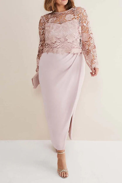 Two piece set of sheath/pillar pink mother of the bride dress