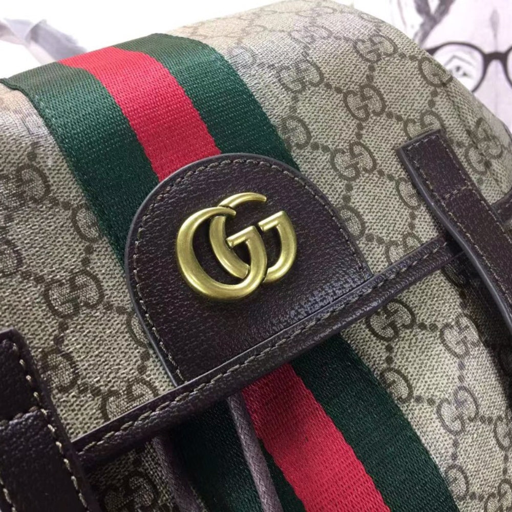 Gucci Ophidia GG Medium Large Backpack Beige And Ebony GG Supreme Canvas 40Cm 598140 HUHAT 8564