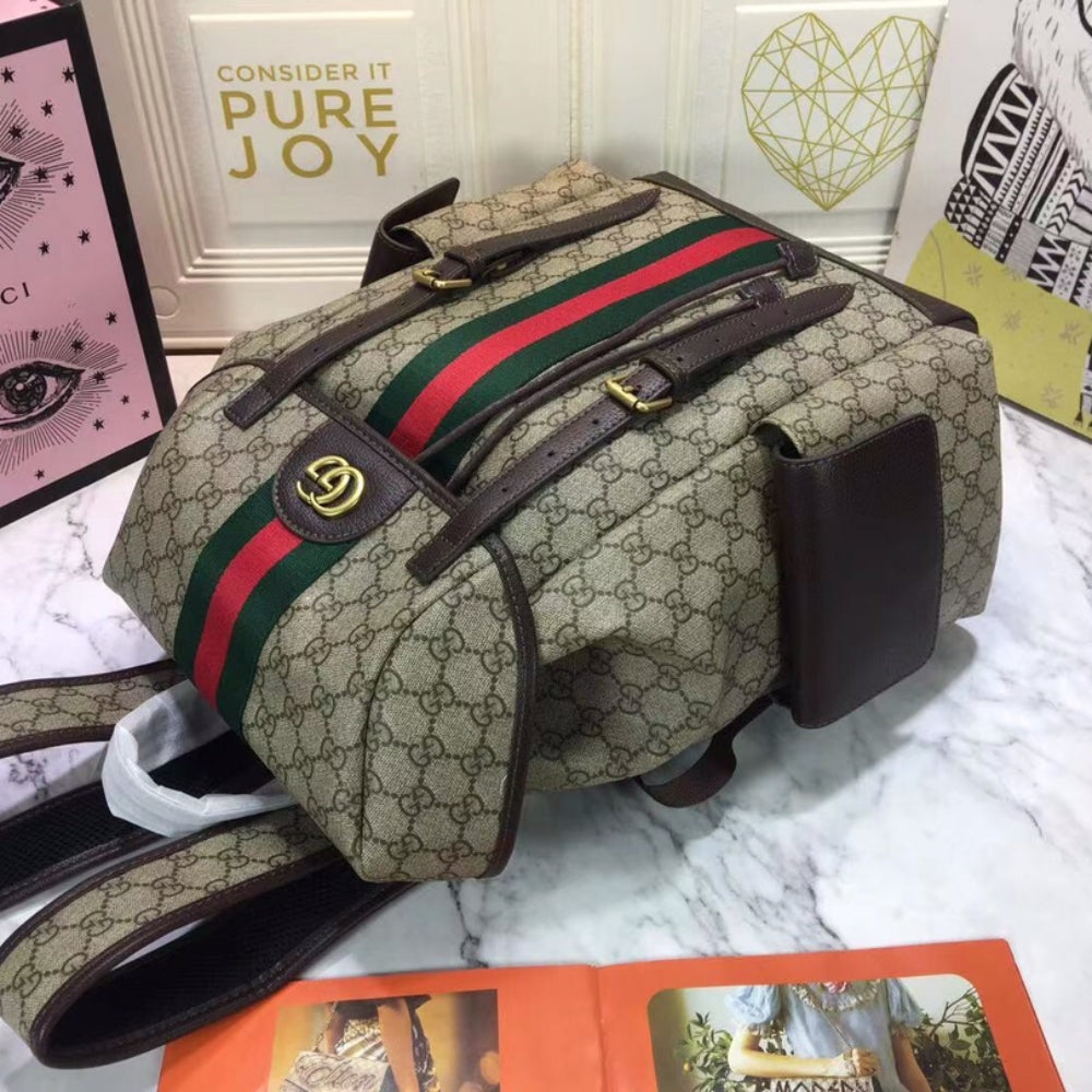 Gucci Ophidia GG Medium Large Backpack Beige And Ebony GG Supreme Canvas 40Cm 598140 HUHAT 8564