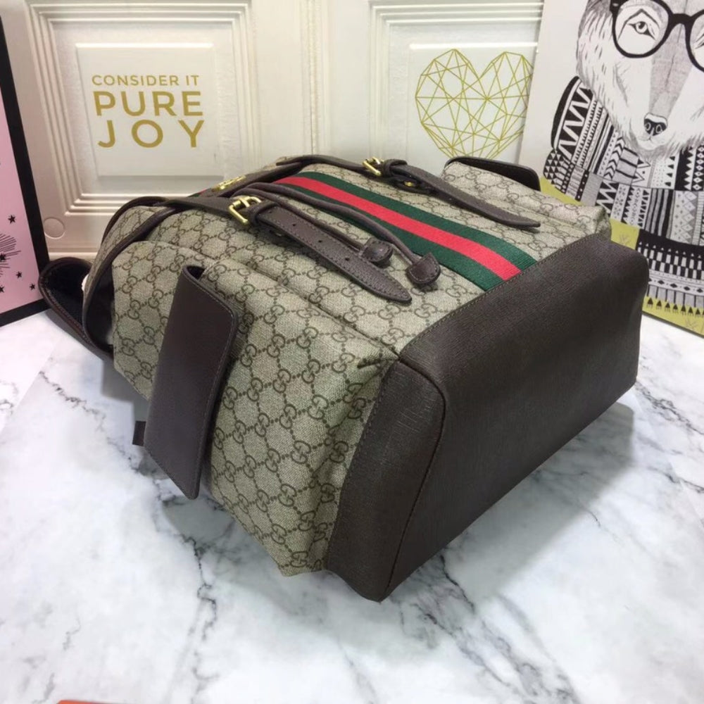 Gucci Ophidia GG Medium Large Backpack Beige And Ebony GG Supreme Canvas 40Cm 598140 HUHAT 8564