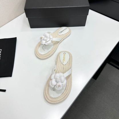 Chanel Thong With Camellia White