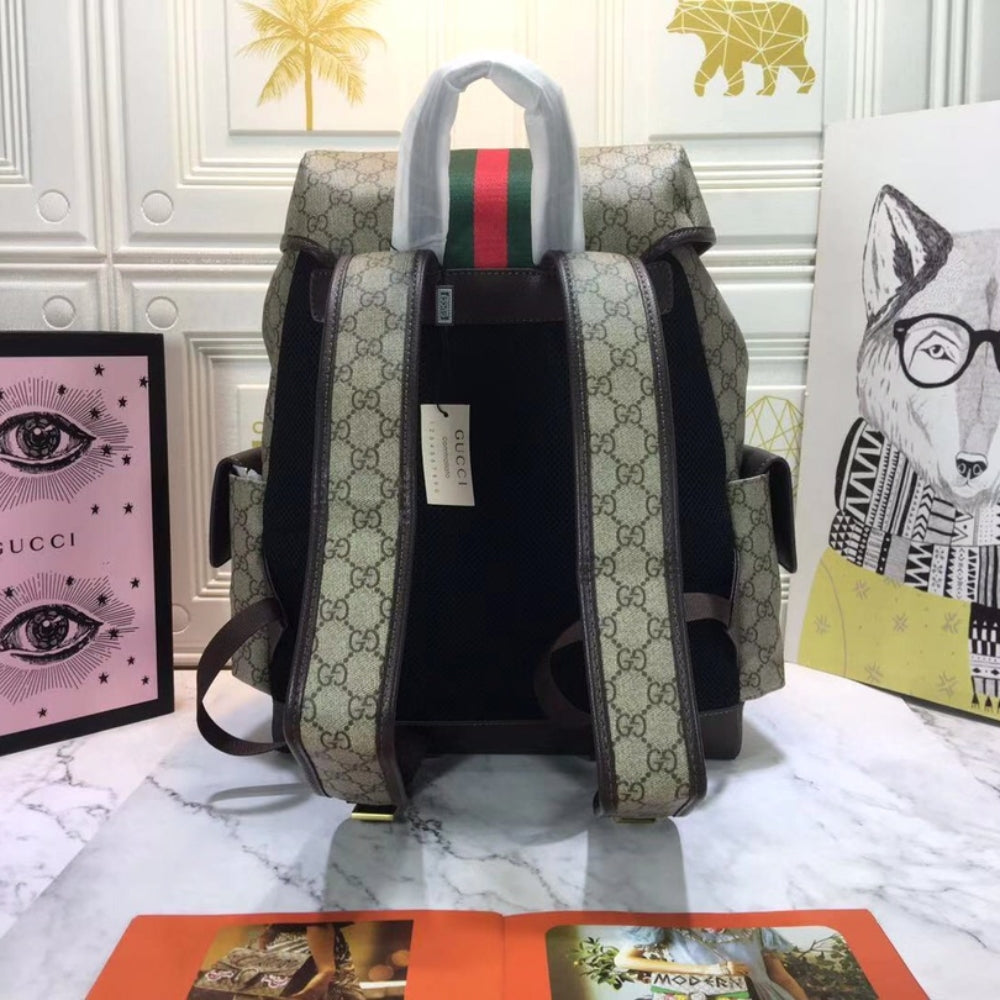 Gucci Ophidia GG Medium Large Backpack Beige And Ebony GG Supreme Canvas 40Cm 598140 HUHAT 8564