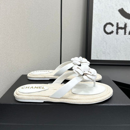 Chanel Thong With Camellia White