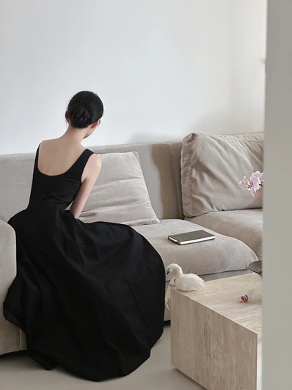 Black spaghetti strap, waist‑cinched, slim‑fit long elegant prom dress R7972
