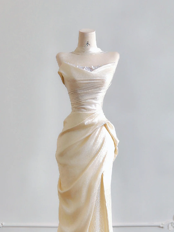 Light apricot strapless fitted waist bodycon long sexy ball gown, bridal dress R8181
