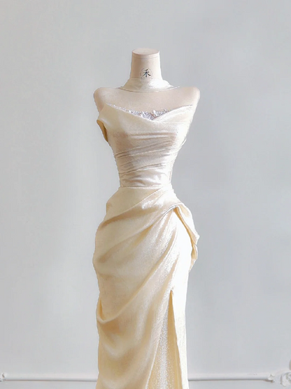 Light apricot strapless fitted waist bodycon long sexy ball gown, bridal dress R8181