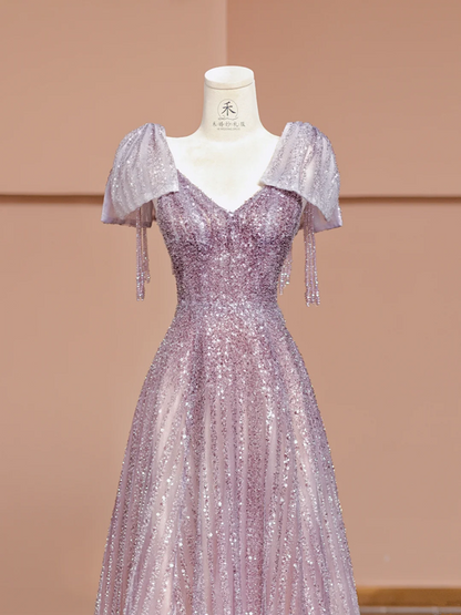 Light purple fitted long ball gown R8412