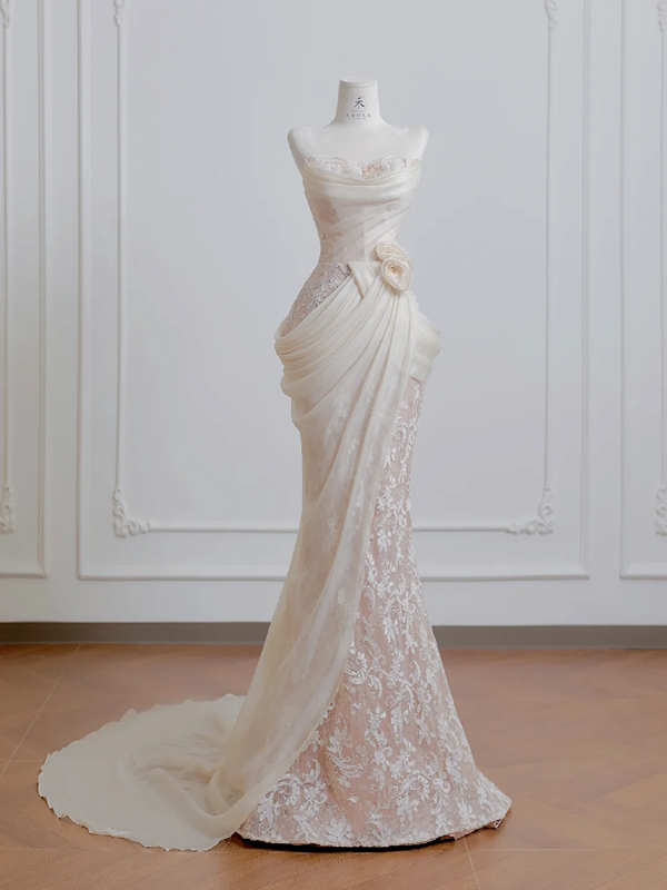 Light pink strapless fitted ball gown, bridal gown R8211