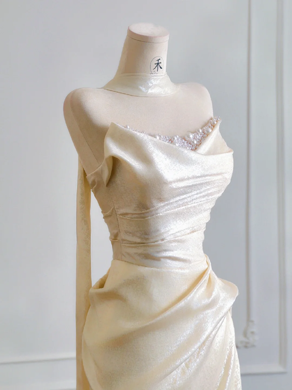 Light apricot strapless fitted waist bodycon long sexy ball gown, bridal dress R8181