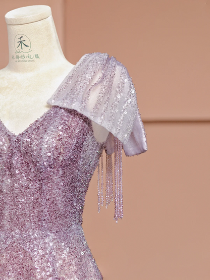 Light purple fitted long ball gown R8412