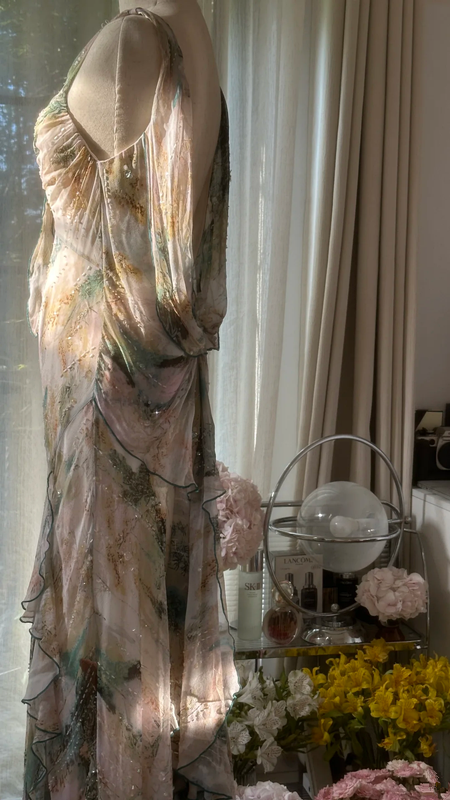 Light pink halter-neck backless sexy long ball gown R7773