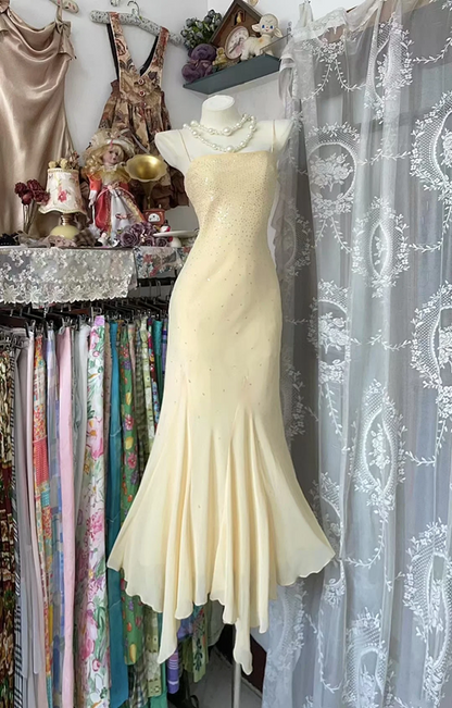 Light apricot halter-neck fitted waist bodycon long ball gown R7814