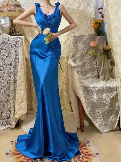 Pretty Pink V Neck Satin Mermaid Long Wedding Guest Dress Formal Birthday Prom Dress Party Gown