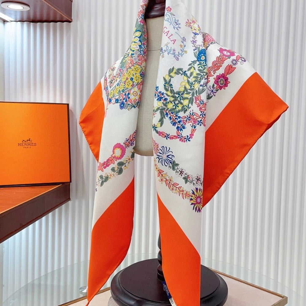 Hermes Brides De Gala En Fleurs Scarf 90Cm Vermillon H004192S 04