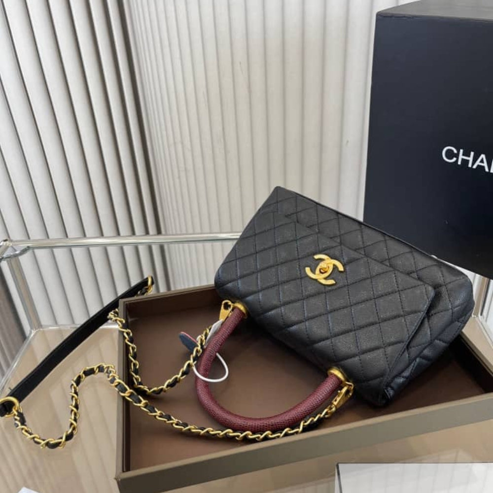 Chanel Medium Coco Handle Bag Gold Hardware Black 23Cm