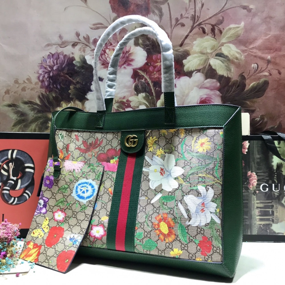 Gucci Ophidia GG Flora Medium Tote Green 44Cm