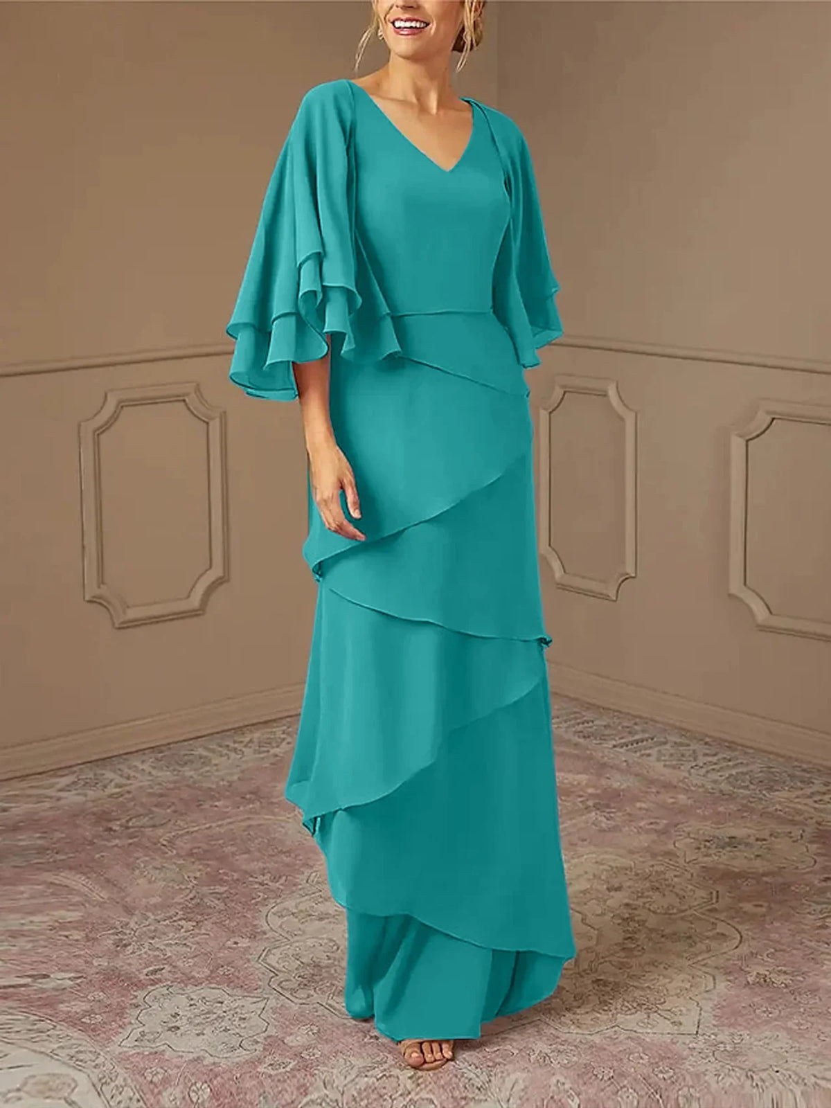 Slim fit/pillar V-neck mother of the bride dress