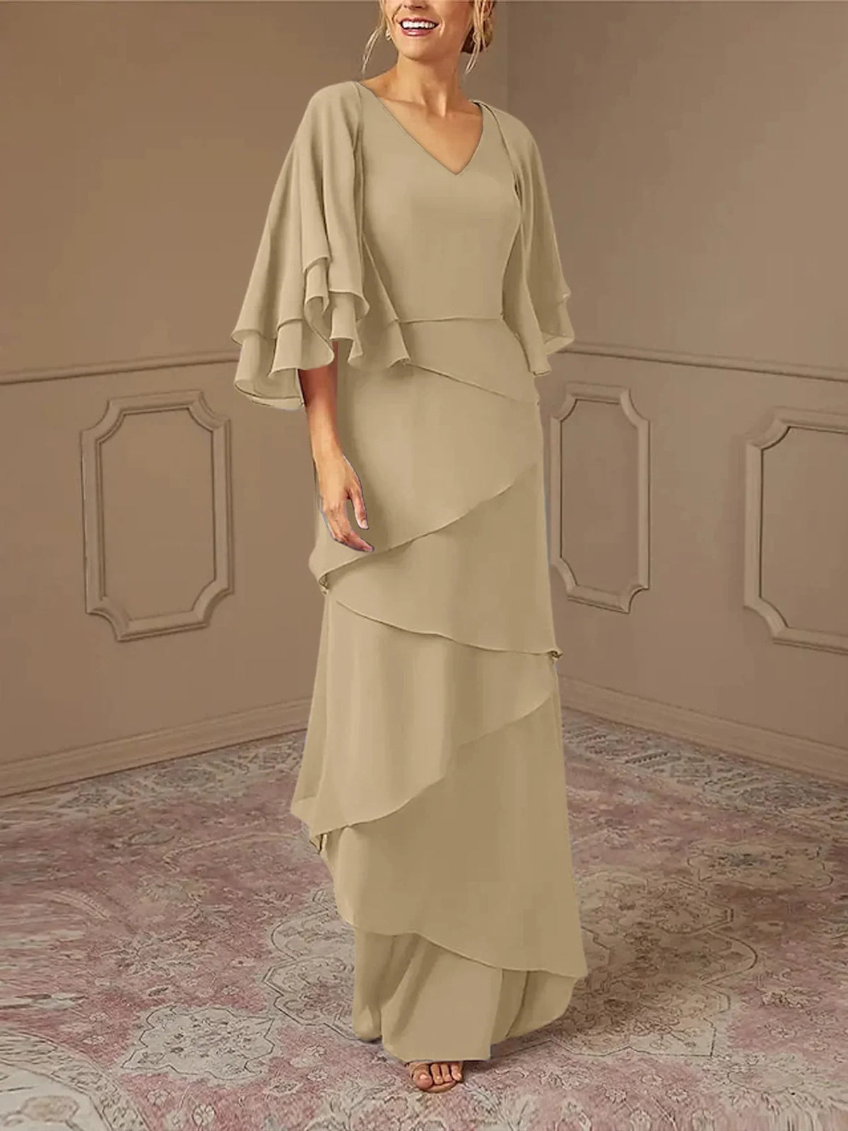 Slim fit/pillar V-neck mother of the bride dress