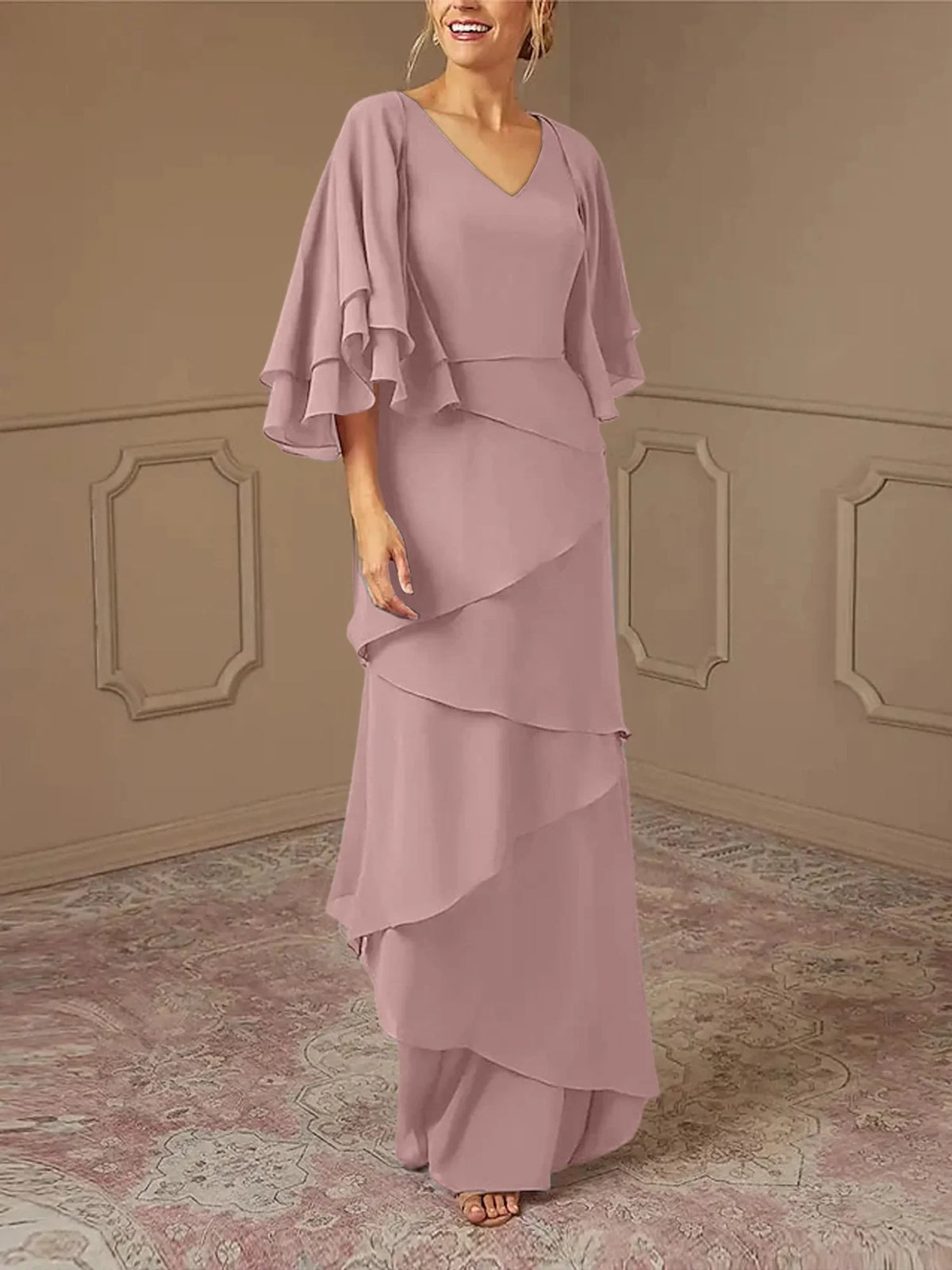 Slim fit/pillar V-neck mother of the bride dress