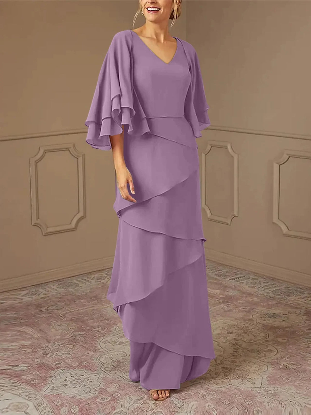 Slim fit/pillar V-neck mother of the bride dress