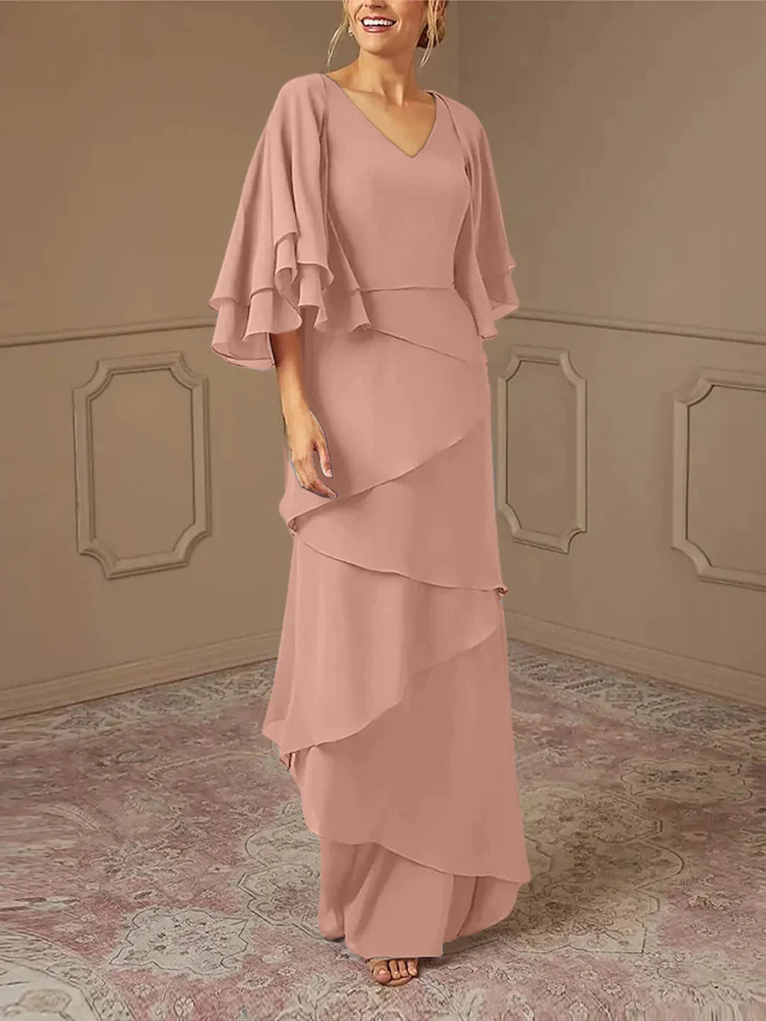 Slim fit/pillar V-neck mother of the bride dress