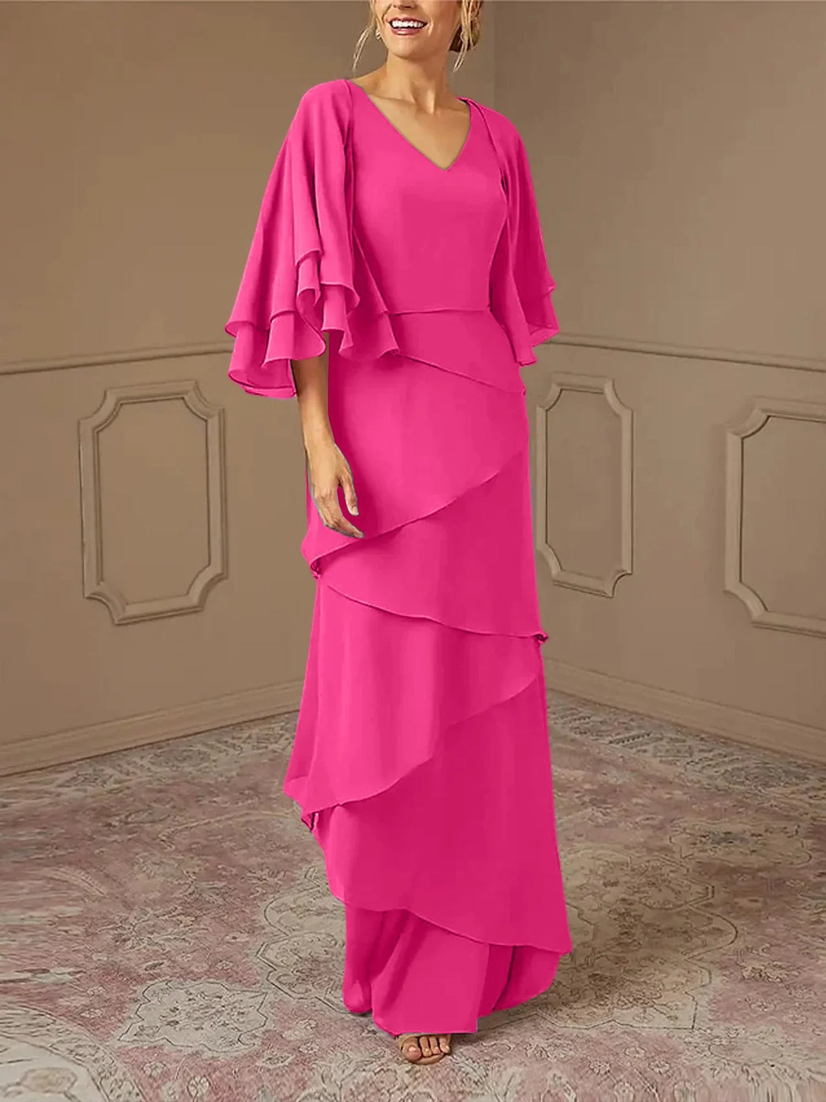 Slim fit/pillar V-neck mother of the bride dress