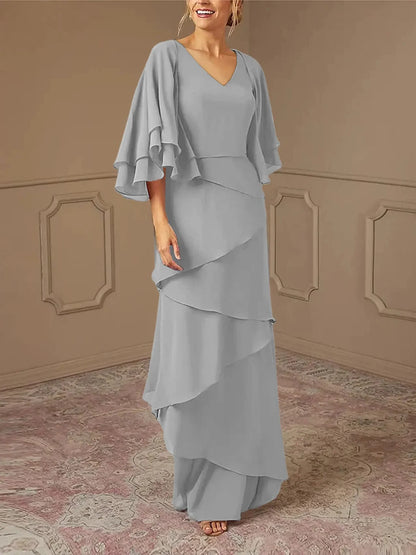 Slim fit/pillar V-neck mother of the bride dress