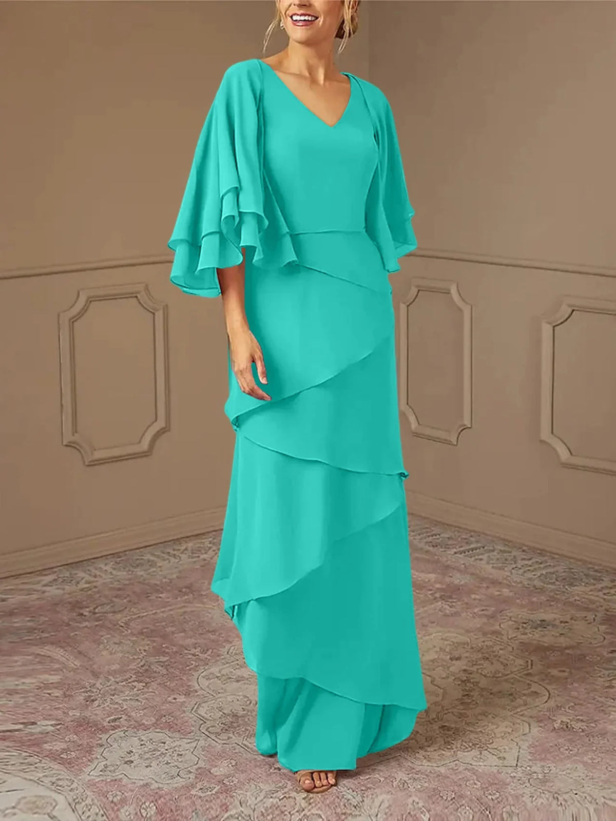 Slim fit/pillar V-neck mother of the bride dress