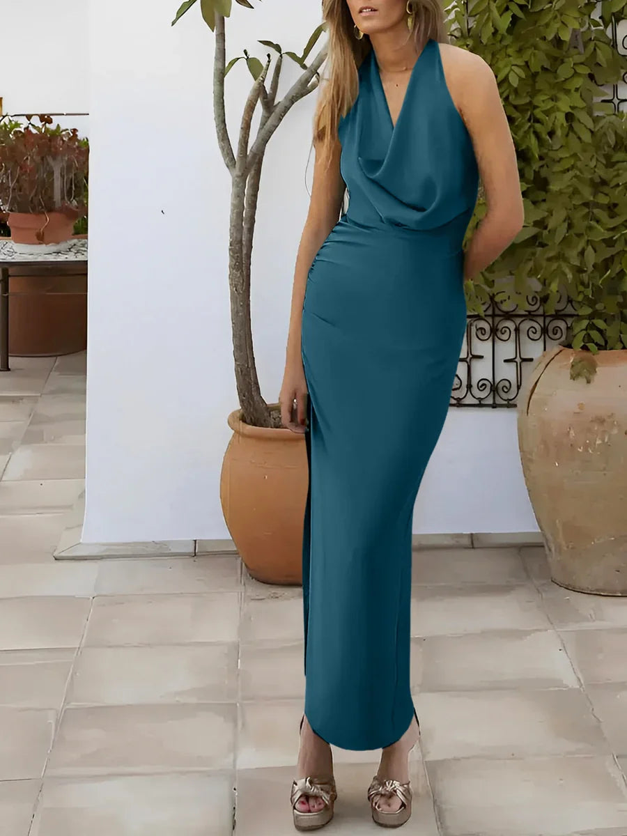 Tight fit/column neck and ankle mother of the bride dress