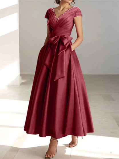 Wonderful A-line/Princess V-neck Short Sleeve Back Zip pocket Mother Of The Bride Dress