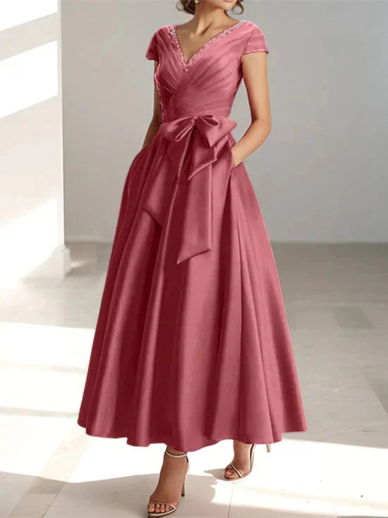 Wonderful A-line/Princess V-neck Short Sleeve Back Zip pocket Mother Of The Bride Dress