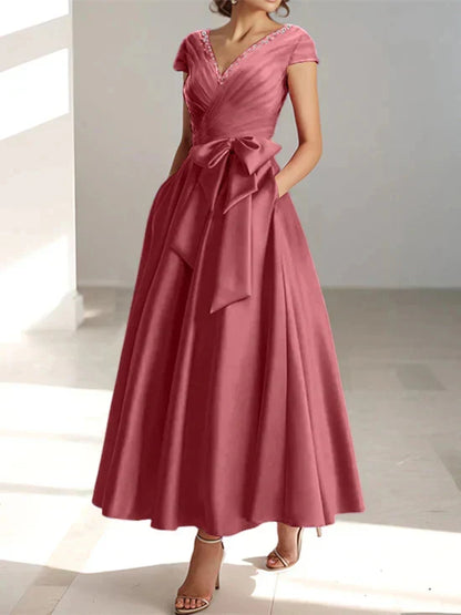 Wonderful A-line/Princess V-neck Short Sleeve Back Zip pocket Mother Of The Bride Dress
