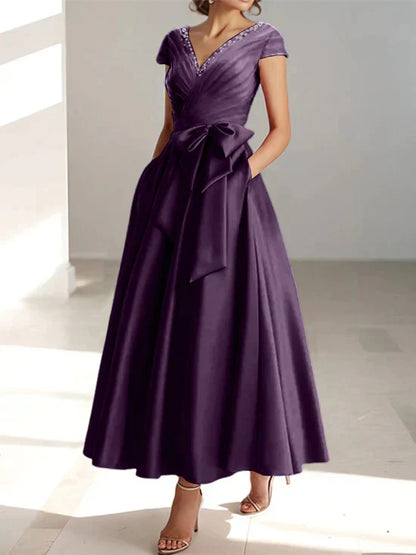 Wonderful A-line/Princess V-neck Short Sleeve Back Zip pocket Mother Of The Bride Dress