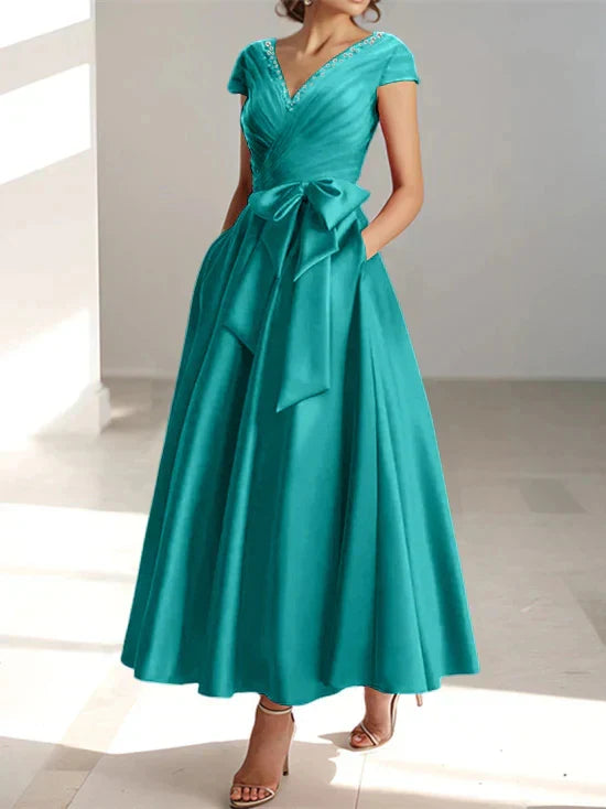 Wonderful A-line/Princess V-neck Short Sleeve Back Zip pocket Mother Of The Bride Dress