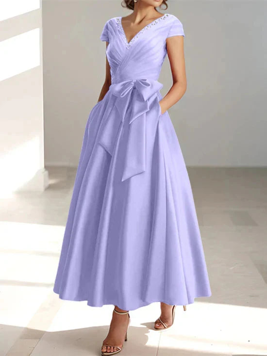 Wonderful A-line/Princess V-neck Short Sleeve Back Zip pocket Mother Of The Bride Dress
