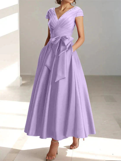 Wonderful A-line/Princess V-neck Short Sleeve Back Zip pocket Mother Of The Bride Dress