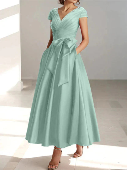 Wonderful A-line/Princess V-neck Short Sleeve Back Zip pocket Mother Of The Bride Dress